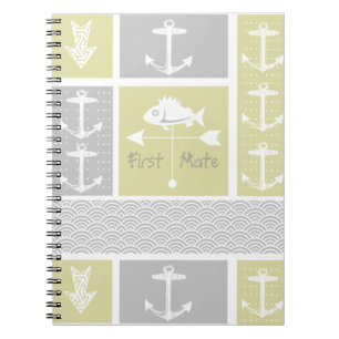 Nautical Yellow Grey Anchor Fish Weather Vane Spiral Notebook