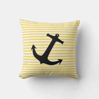 Nautical Yellow Stripe With Anchor Cushion