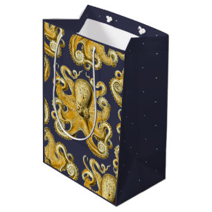 Nautical Yellow Vintage Octopus Sea Creature Medium Gift Bag