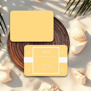 Nautical Yellow White Anchor Stripes Wedding RSVP Enclosure Card