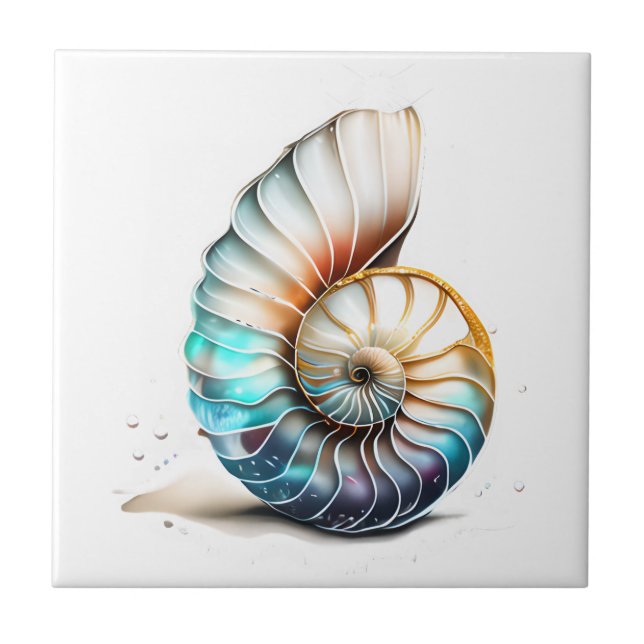 Nautilus 3D iridescent mother pearl beach shell  Tile (Front)