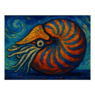 Nautilus in van Gogh Style Poster
