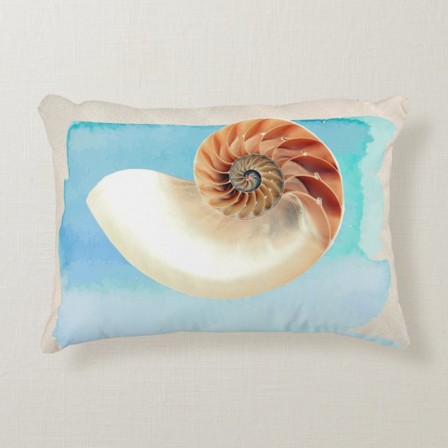 Nautilus Seashell and Sand  Decorative Cushion (Front)