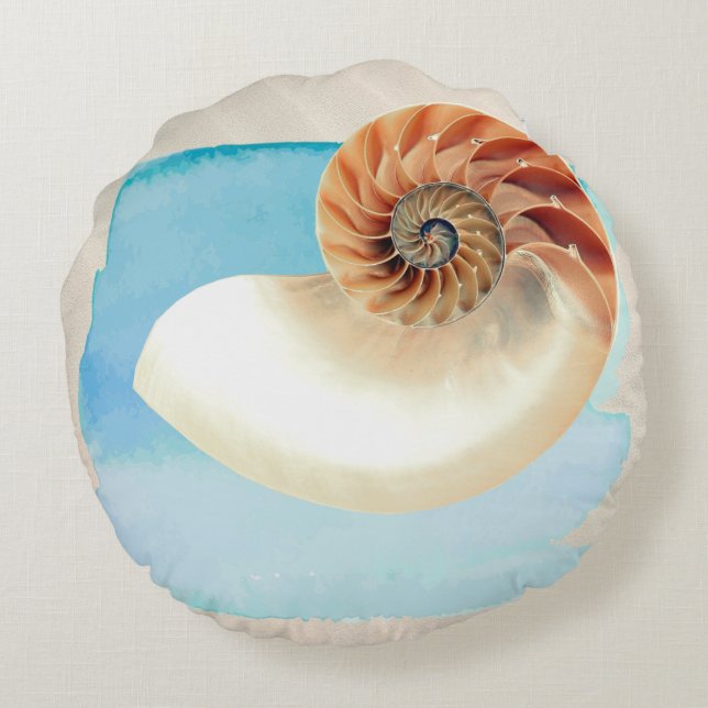 Nautilus Seashell and Sand  Round Cushion (Back)