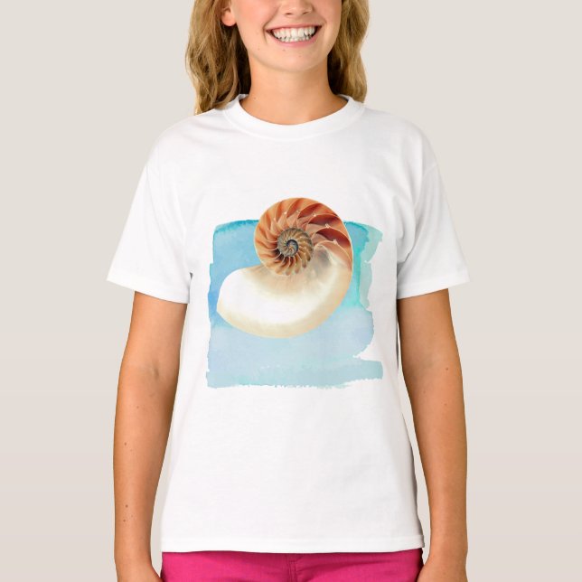 Nautilus Seashell and Sand  T-Shirt (Front)