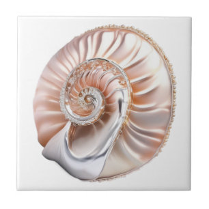 Nautilus seashell peach orange 3D beach nautical Tile