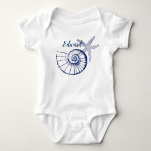 Nautilus Seashell & Starfish Marine Life Custom Baby Bodysuit