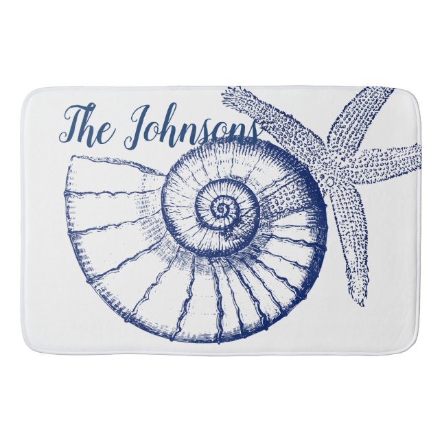 Nautilus Seashell & Starfish Marine Life Custom Bath Mat (Front)