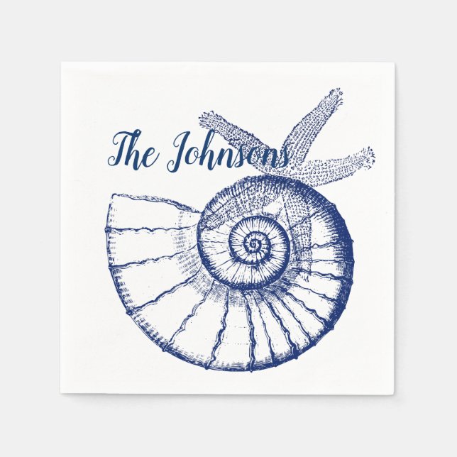 Nautilus Seashell & Starfish Marine Life Custom Napkin (Front)