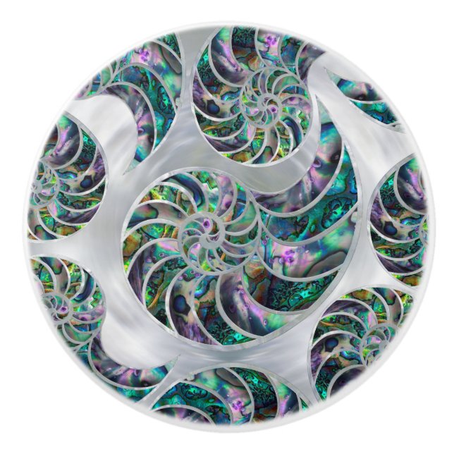 Nautilus Shell Abalone and Pearl Ceramic Knob (Front)