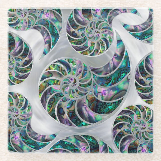 Nautilus Shell Abalone and Pearl Glass Coaster (Front)