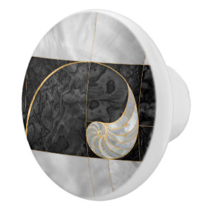 Nautilus Shell - Black Abalone and Pearl Ceramic Knob