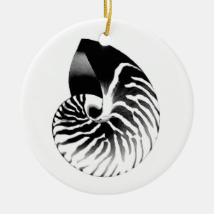Nautilus shell - black, grey and white ceramic tree decoration
