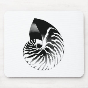 Nautilus shell - black, grey and white mouse pad