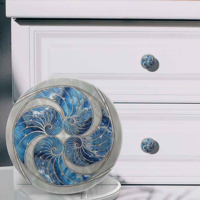 Nautilus Shell Blue Marble and Mother of Pearl Ceramic Knob (Creator Uploaded)