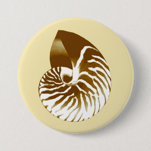 Nautilus shell - brown, white and beige 7.5 cm round badge