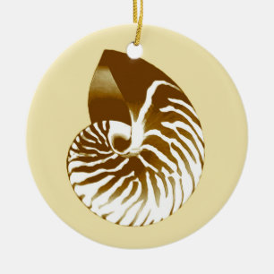 Nautilus shell - brown, white and beige ceramic tree decoration
