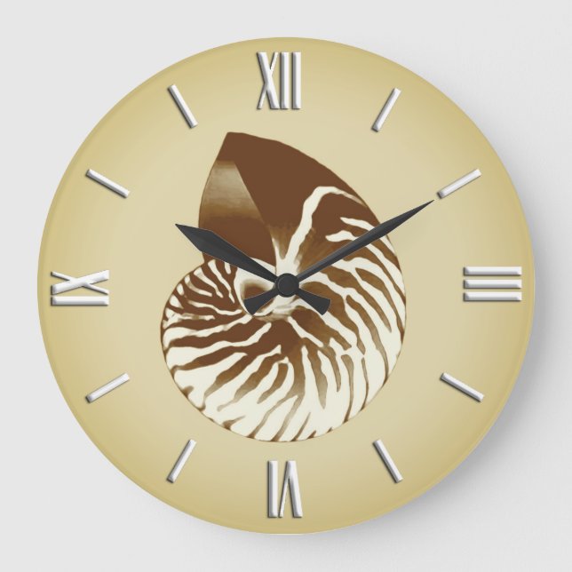 Nautilus shell - brown, white and beige large clock (Front)