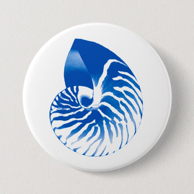 Nautilus shell - cobalt blue and white 7.5 cm round badge (Front)