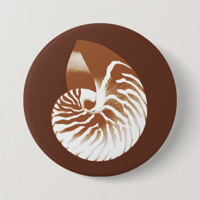 Nautilus shell - cocoa brown and white 7.5 cm round badge (Front)