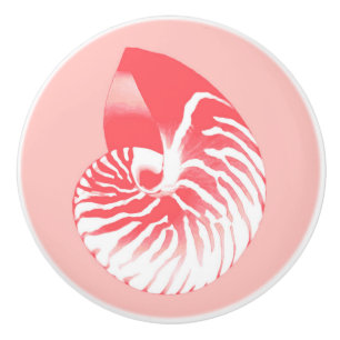 Nautilus shell - coral pink and white ceramic knob
