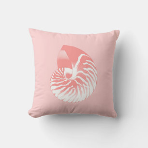 Nautilus shell - coral pink and white cushion