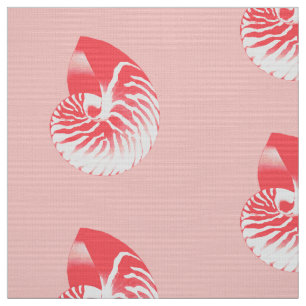 Nautilus Shell - coral pink and white Fabric