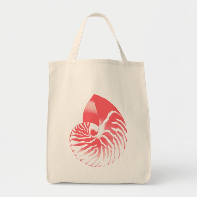 Nautilus shell - coral pink and white tote bag (Front)