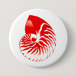 Nautilus shell - dark red and white 7.5 cm round badge