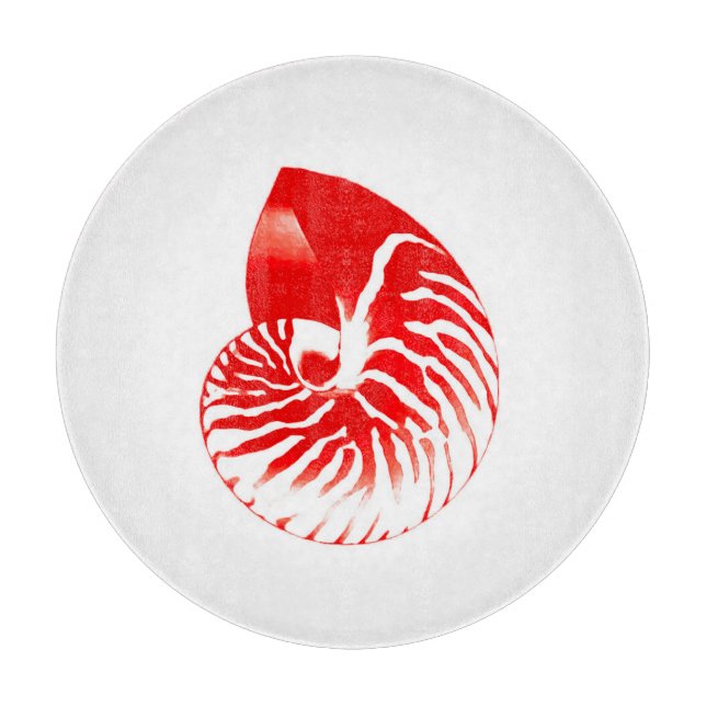 Nautilus shell - dark red and white cutting board (Front)