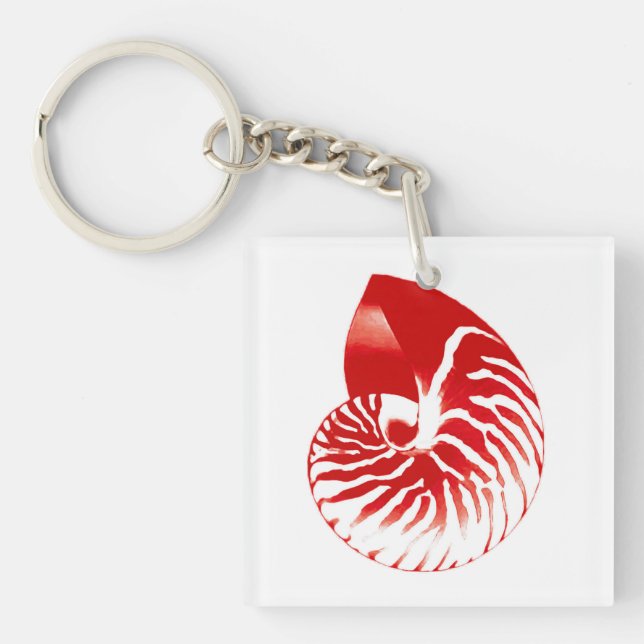 Nautilus shell - dark red and white key ring (Front)