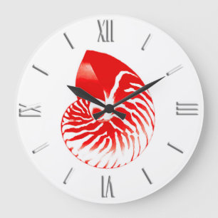 Nautilus shell - dark red and white large clock