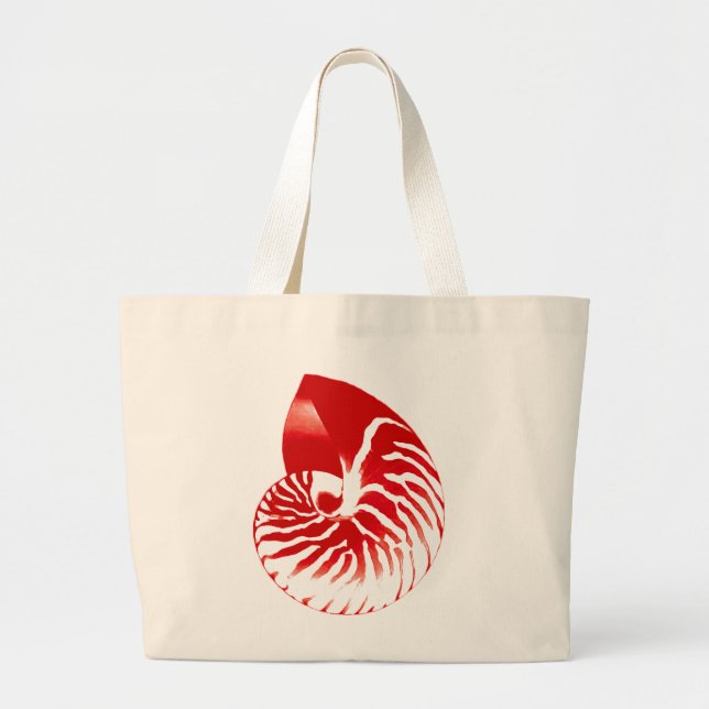 Nautilus shell - dark red and white large tote bag (Front)