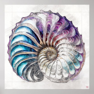 Nautilus Shell Drawing - Art Print