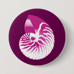 Nautilus shell - eggplant purple and white 7.5 cm round badge