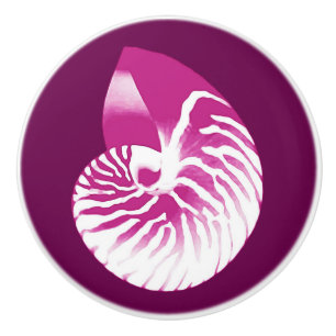 Nautilus shell - eggplant purple and white ceramic knob