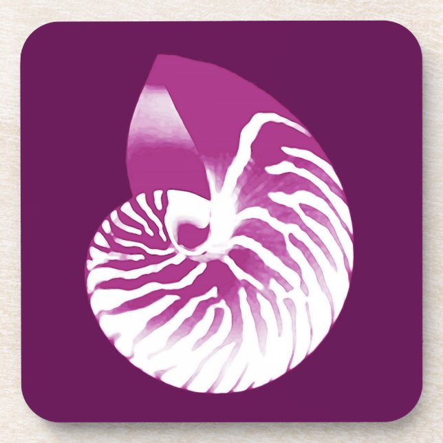 Nautilus shell - eggplant purple and white coaster (Front)