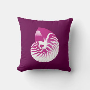 Nautilus shell - eggplant purple and white cushion