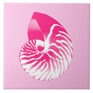 Nautilus shell - fuchsia pink and white tile