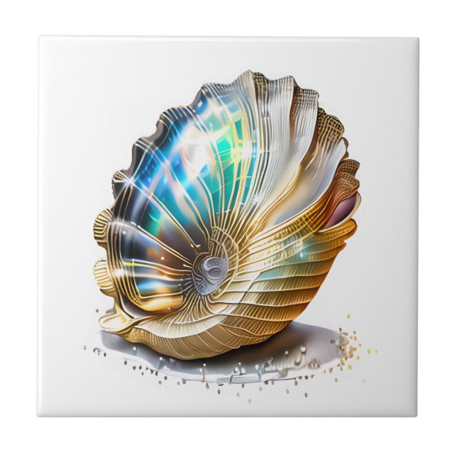 Nautilus shell iridescent mother pearl beach sea tile (Front)
