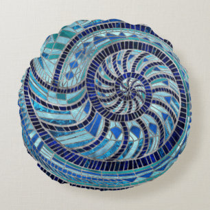 Nautilus Shell mosaic art Round Cushion