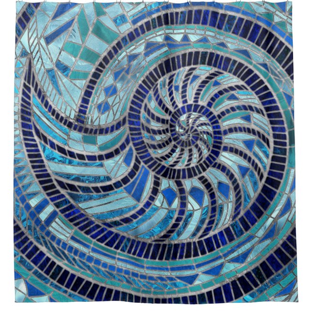 Nautilus Shell mosaic art Shower Curtain (Front)