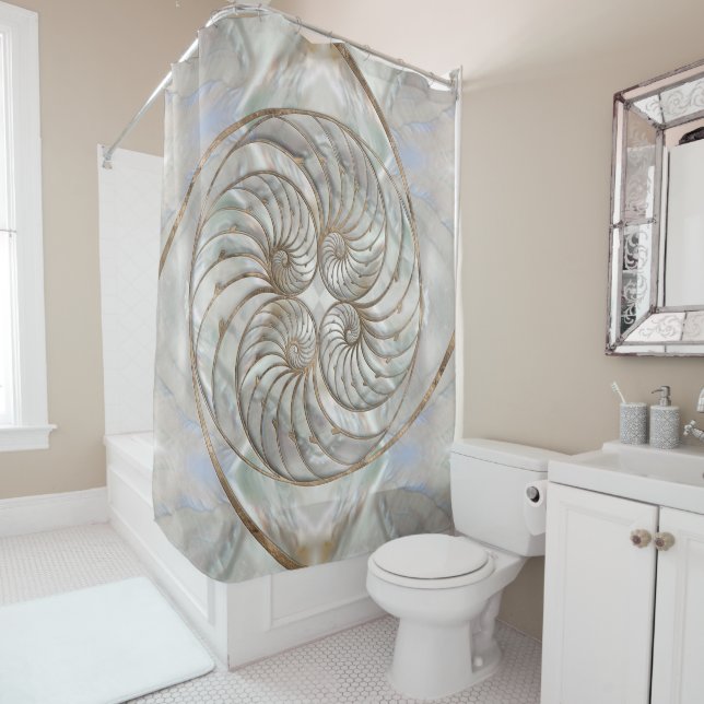 Nautilus Shell - Mother of Pearl and gold Shower Curtain (In Situ)