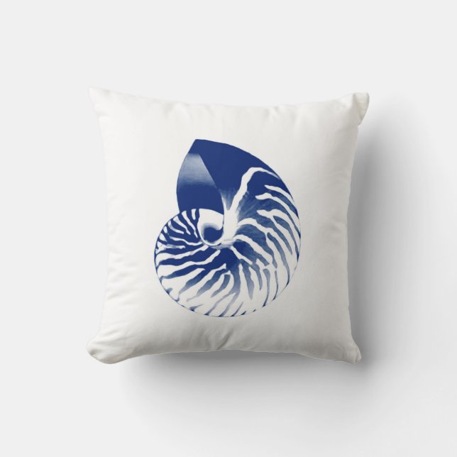 Nautilus shell - navy blue and white cushion (Front)