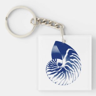 Nautilus shell - navy blue and white key ring