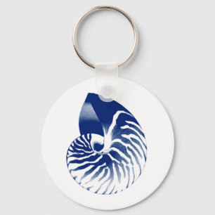 Nautilus shell - navy blue and white key ring