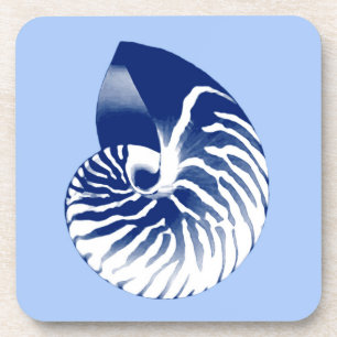 Nautilus shell - navy, white & light blue coaster