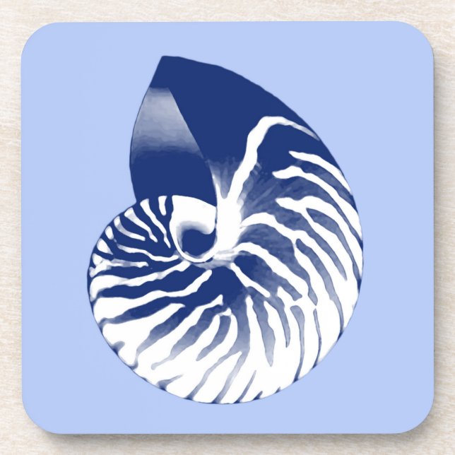 Nautilus shell - navy, white & light blue coaster (Front)