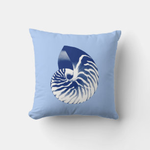 Nautilus shell - navy, white & light blue cushion