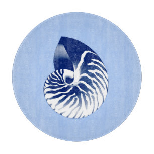 Nautilus shell - navy, white & light blue cutting board